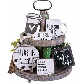 6 قطع من صينية ديكور المزرعة ذات الطبقات، مجموعة ديكور صينية من الخشب المنزلي، صينية ريفية، ديكور عيد الفصح للقهوة الريفية للمنزل والمطبخ الداخلي. (صينية متدرجة غير مدرجة) in Kuwait