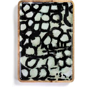 Demdaco + ArtLifting Original Art Off-White and Black Mango Wood Medium Tray