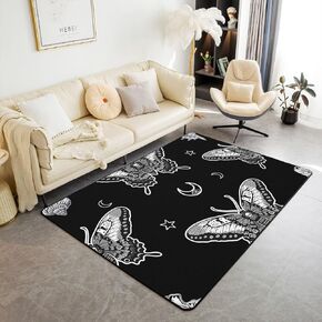 Halloween Decor Area Rugs 3x5, Personalized Boho Moth Living Room Rugs for Kids Boys Teens Men, Gothic Skull Skeleton Bones Carpet Non Slip, Moon Galaxy Starry Sky Decorative Rug, Black White