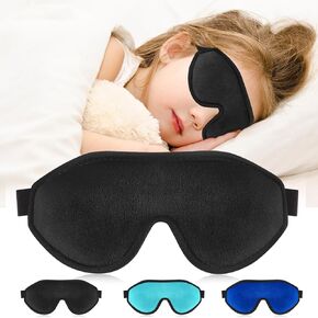 Coume 3D Sleep Mask for Kids Memory Foam Contoured Eye Mask with Blocking Light Memory Foam 3D Contoured Eye Mask with Adjustable Strap Blindfold Kids Eye Mask for Sleeping for Kids (Dark Blue)