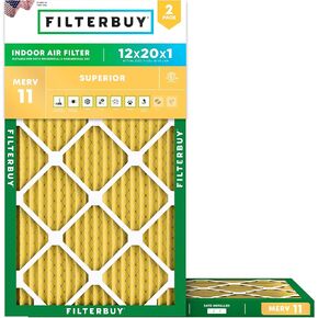 Filterbuy 12x20x1 Air Filter MERV 11 Allergen Defense (2-Pack), Pleated HVAC AC Furnace Air Filters Replacement (Actual Size: 11.50 x 19.50 x 0.75 Inches)