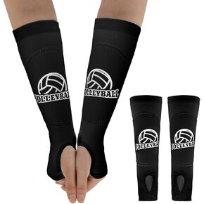 Volleyball Arm Sleeves White Forearm Sleeves with Protection Foam Pads and Thumb Hole Unisex Passing Hitting Padded Volleyball Sleeves for Youth, 1 Pair