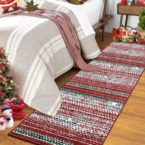 Christmas Runner Rug 2x6 Boho Area Rug Washable Hallway Rug Non Slip Kitchen Rug Soft Rug Low Pile Carpet for Bedroom Living Room Laundry, Red