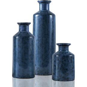 Kimdio Blue Ceramic Vase Set- 3 Blue Vases, Modern Farmhouse Vase Home Decor Accents, Pampas Grass Vases for Living Room, Office, Bathroom,Home,Wedding and Centerpiece