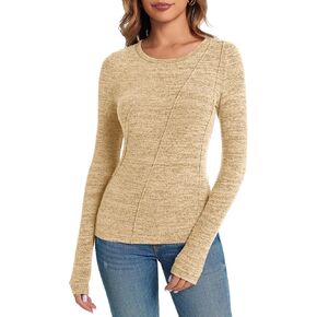 BZB Womens Long Sleeve T Shirts Crew Neck 2024 Fall Trendy Solid Basic Tee Slim Fit Tops