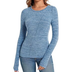 BZB Womens Long Sleeve T Shirts Crew Neck 2024 Fall Trendy Solid Basic Tee Slim Fit Tops