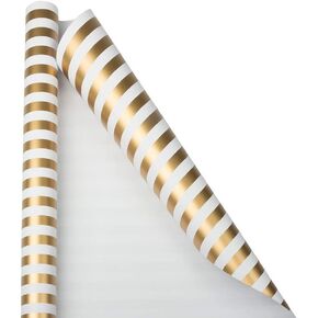 JAM Paper Gift Wrap - Striped Wrapping Paper - 25 Sq Ft (30 in x 10 Ft) - Brown Kraft & Red Stripes - Roll Sold Individually