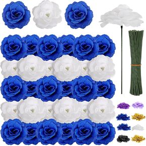 108pcs Roses Head Flowers with Stem - Black & Gold Graduation Artificial Flowers Rose Bulk - Silk Rose Fake Flower for Wedding Bouquet Decor DIY Baby Shower Centerpieces Grad Party Tables Decoration