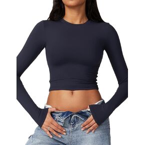 Women's Basic Going Out Crop Tops Double Lined Slim Fitted Y2k Short Sleeve Crew Neck Tight T Shirts