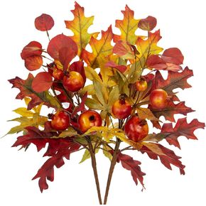 2PCS Fall Mixed Leaves Stems, 19in Autumn Foliage Picks and Spray with Eucalyptus Maple Pomegranate Artificial Floral Branches for Home Thanksgiving Table Centerpiece Fall Vase Arrangement Decor