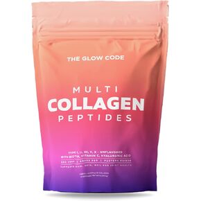 The Glow Code Multi Collagen Peptides – Type I,II,III,V & X Hydrolyzed Collagen Powder, Unflavored, Enhanced with Biotin, Vitamin C & Hyaluronic Acid