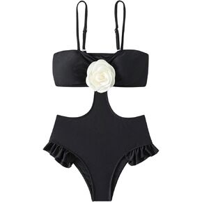 SweatyRocks Girl's One Piece 3D Flower Swimsuit Spaghetti Strap Cut Out Ruffle Bathing Suit Beachwear