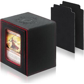 RADWIMPS Deck Box For MTG Commander Deck, Fits 100+ Cards, Magnetic Card Box Organizer With 2 Dividers & Window Display, Perfect for Magic Commander TCG, CCG Cards (Black&Red)