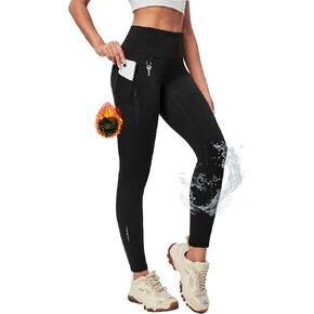 Heathyoga Fleece Lined Leggings Women with Pockets Water Resistant Thermal Leggings Winter Warm Yoga Pants Hiking Running