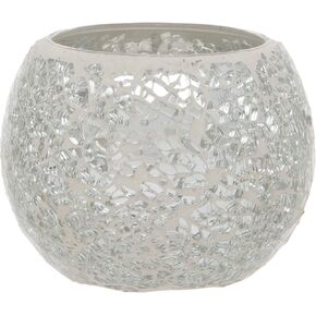 Black and Silver Crackled Glass Mosaic Tea Light Holder