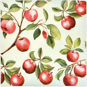 100 Thanksgiving Fall Apples Cocktail Beverage Napkins 3 Ply Disposable Paper Decorative Holiday Harvest Apple Leaf Dessert Hand Napkin for Autumn Wedding Dinner Party Supplies Tableware Decorations
