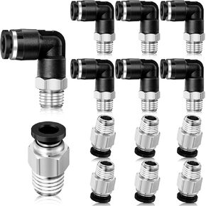 12 Pcs Elbow Straight Combination 1/4 Push to Connect Fittings 1/4 Inch Tube OD x 1/8 NPT Air Line Pneumatic Fittings Thread Air Connector Quick Release Kit, 6 Elbow 6 Straight(1/4-1/8)