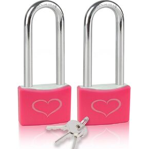 2 Pack Pink Padlock with 3 Keys, Locker Lock with 1-9/16" (40 mm) Wide Aluminum Lock Body, Padlock Keyed Alike for Gym Locker, Gate, Love Lock, Sheds, Storage Unit, Fence, Toolbox