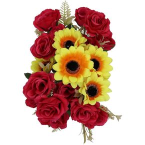 Artifical Flowers,3 Pcs Realistic Artificial Flowers(2 Pcs Artificial Flowers Roses&1 Pcs Small Sunflowers Artificial Flowers), 1 Pcs Rose Flower&Fake Sunflower Has 7 Small Flowers (Whit)