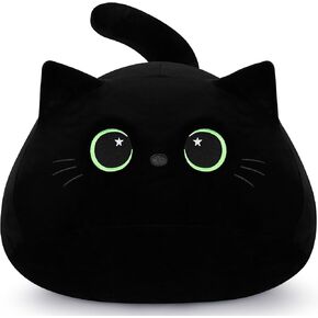 19'' Black Cat Plush Toy- Giant Black Cat Stuffed Animal, Large Black Cat Plushie Kawaii PlushiesGreen Star Eyes Cat Plush Pillow, Halloween Black Cat Decor Plush Toys Halloween Plush Gift for Kids