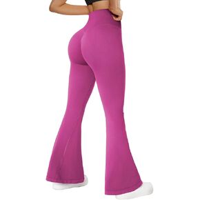 SUUKSESS Women Seamless Scrunch Butt Lifting Flare Leggings High Waisted Tummy Control Yoga Pants (Hot Pink,M)