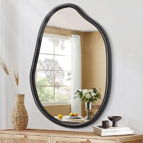 Black Irregular Wall Mirror Asymmetrical Mirror, Small Wood Framed Modern Unique Mirror Decorative Bathroom Bedroom Living Room Entryway, Modern Wall Decor, Wall Mounted Mirror 16 "x12
