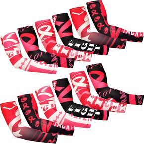 6 Pairs Breast Cancer Awareness Arm Sleeves Pink Ribbon Cooling Arm Sleeve Breast Cancer Awareness Compression Sleeves for Men Women Sport Football Basketball Volleyball Softball, Youth Size