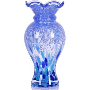 Hand Blown Glass Vase, Unique Decorative Vase for Home, Living Room, Dining Table, Office, Wedding Or Entryway, Elegant and Artistic Design Home Decoration Bottle (Sky Blue)