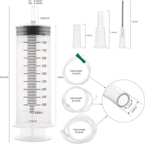 Giant Syringe for Liquid, Plastic Large 500ml Big Syringe，Individual Sterile Sealed for Scientific Dispensing Watering Paint Oil Refilling Feeding Measure With three hoses, white in Saudi Arabia