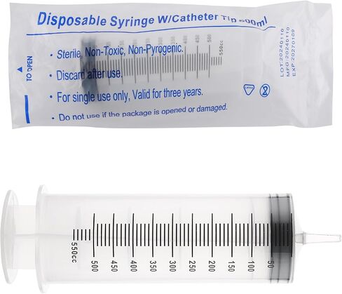 Giant Syringe for Liquid, Plastic Large 500ml Big Syringe，Individual Sterile Sealed for Scientific Dispensing Watering Paint Oil Refilling Feeding Measure With three hoses, white in Saudi Arabia