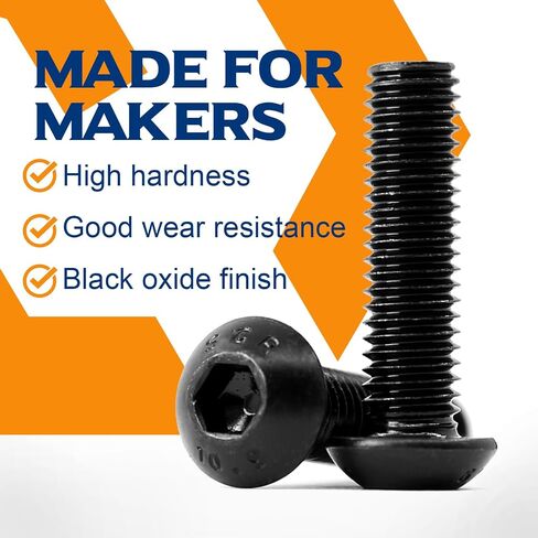 M6 x 25mm Button Head Socket Cap Screws, 10.9 Grade Alloy Steel, Allen Socket Drive, Black Oxide Finish, Machine Thread, 25 PCS in Saudi Arabia