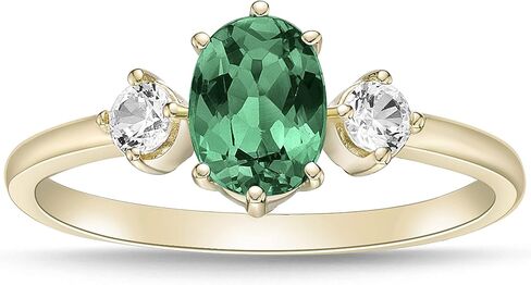 14K Yellow Gold Plated .925 Sterling Silver Oval Cut Birthstone & Created White Sapphire Three Stone Engagement Ring - Choice of Birthstone/Month in Saudi Arabia