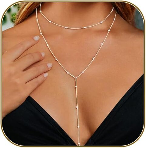 قلادة Lariat الذهبية للنساء، قلادة طويلة أنيقة مطلية بالذهب عيار 14 قيراط/فضية على شكل حرف Y، سلسلة مطرزة بطبقات، قلادات متدلية للنساء، مجوهرات ذهبية بسيطة عصرية للنساء والفتيات هدية in Saudi Arabia