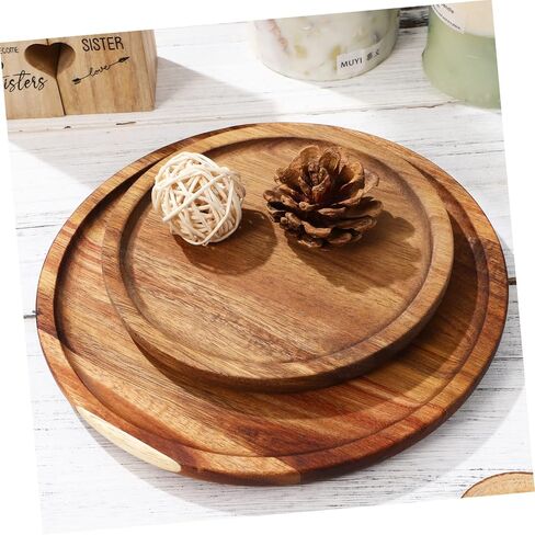 PRETYZOOM 2 Pcs Round Wooden Tray Coffee Tray Bead Tray Wood Trays Candy Dish Decorative Wooden Serving Trays Decor for Coffee Table Biscuit Tin Seasoning Plate Acacia Vintage Miss in Saudi Arabia