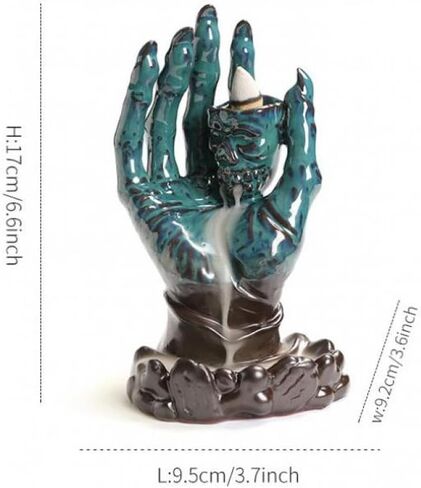 YYW السيراميك حامل البخور ذو التدفق الخلفي على شكل جمجمة مبخرة الشلال مع 20 مخروط بخور ذو تدفق خلفي + 30 عصا بخور، حصيرة، ملقط، زخرفة عطرية لديكور المنزل (بني) in Kuwait