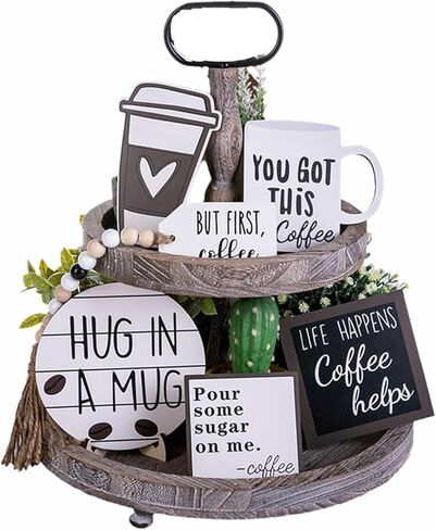 6 قطع من صينية ديكور المزرعة ذات الطبقات، مجموعة ديكور صينية من الخشب المنزلي، صينية ريفية، ديكور عيد الفصح للقهوة الريفية للمنزل والمطبخ الداخلي. (صينية متدرجة غير مدرجة) in Kuwait