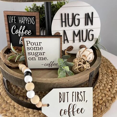 6 قطع من صينية ديكور المزرعة ذات الطبقات، مجموعة ديكور صينية من الخشب المنزلي، صينية ريفية، ديكور عيد الفصح للقهوة الريفية للمنزل والمطبخ الداخلي. (صينية متدرجة غير مدرجة) in Kuwait