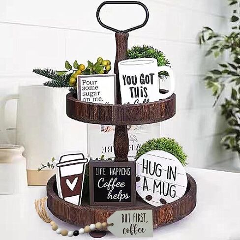 6 قطع من صينية ديكور المزرعة ذات الطبقات، مجموعة ديكور صينية من الخشب المنزلي، صينية ريفية، ديكور عيد الفصح للقهوة الريفية للمنزل والمطبخ الداخلي. (صينية متدرجة غير مدرجة) in Kuwait