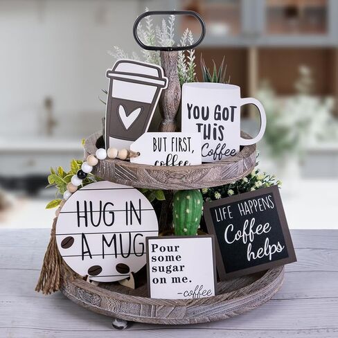 6 قطع من صينية ديكور المزرعة ذات الطبقات، مجموعة ديكور صينية من الخشب المنزلي، صينية ريفية، ديكور عيد الفصح للقهوة الريفية للمنزل والمطبخ الداخلي. (صينية متدرجة غير مدرجة) in Kuwait