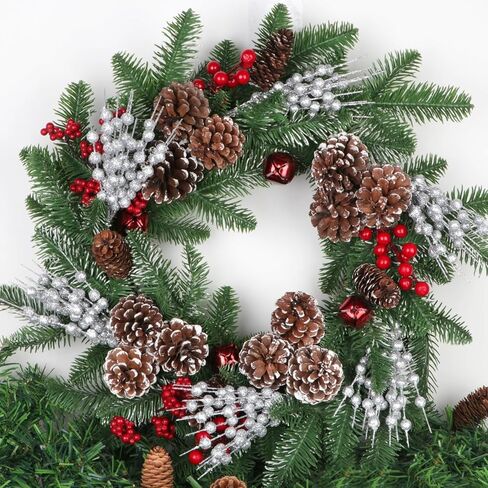 YIYA 6 عبوات من سيقان التوت اللامعة الاصطناعية الفضية من اختيارات عيد الميلاد المزيفة التوت البلاستيكي المزخرف لتزيين شجرة عيد الميلاد لتزيين الحرف اليدوية وديكور المنزل في العطلات (11 بوصة) in Kuwait