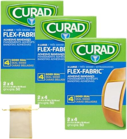 Medline CURAD Flex-Fabric Adhesive Bandages, X-Large 2x4, 50 Count Bonus! Sack to Keep Extra Bandages in Saudi Arabia