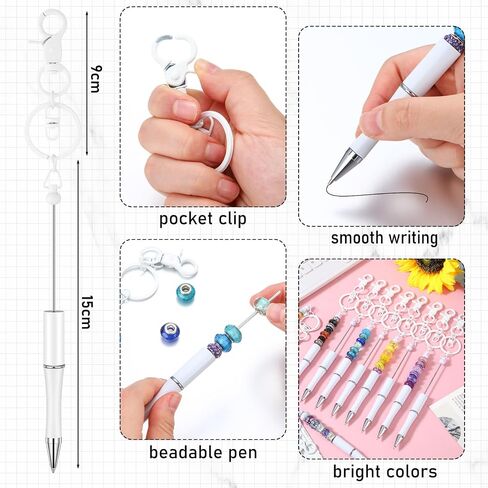 Kosiz 24 Pcs Beadable Pen Beadable Keychain Bars Pens Kit for DIY Bead Pens School Thank Office Graduation Presents(White) in Saudi Arabia