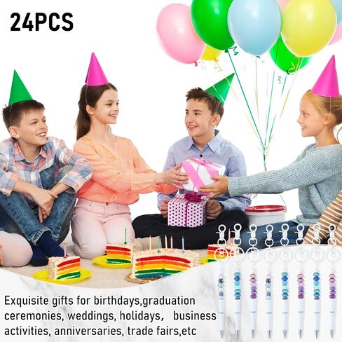 Kosiz 24 Pcs Beadable Pen Beadable Keychain Bars Pens Kit for DIY Bead Pens School Thank Office Graduation Presents(White) in Saudi Arabia