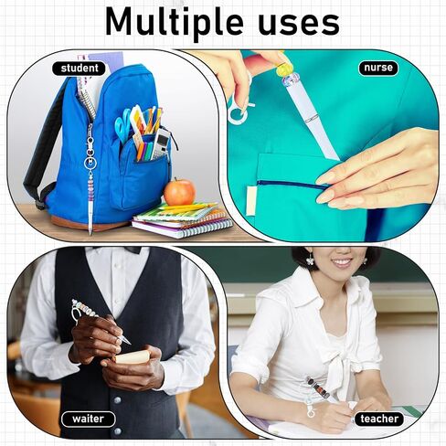 Kosiz 24 Pcs Beadable Pen Beadable Keychain Bars Pens Kit for DIY Bead Pens School Thank Office Graduation Presents(White) in Saudi Arabia