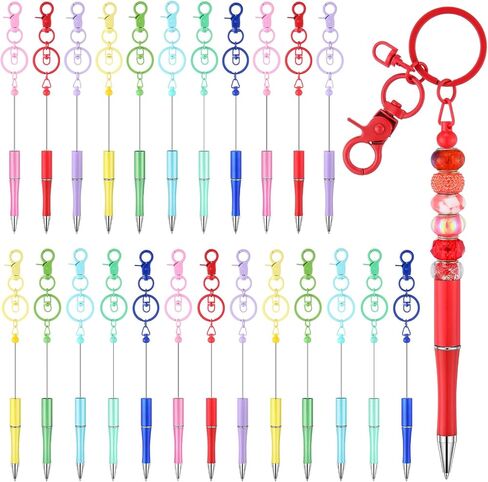 Kosiz 24 Pcs Beadable Pen Beadable Keychain Bars Pens Kit for DIY Bead Pens School Thank Office Graduation Presents(White) in Saudi Arabia