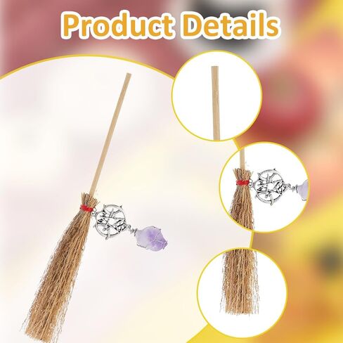 SUPERFINDINGS 2Pcs Mini Straw Brooms with Crystal Charms 16.5cm Halloween Witches Doll Tiny Brooms Straw Craft Halloween Decoration Prop Cosplay Party in Saudi Arabia