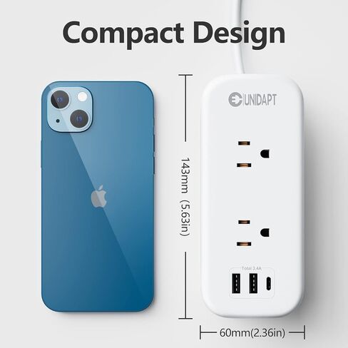 شريط طاقة مع منافذ USB، سلك تمديد Unidapt منافذ متعددة، 4 أقدام ملفوفة حول منفذين حائط 3 1 C، لا يوجد واقي من زيادة التيار، يجب أن يكون لديك رحلة بحرية للسفر في المنزل والمكتب in Kuwait