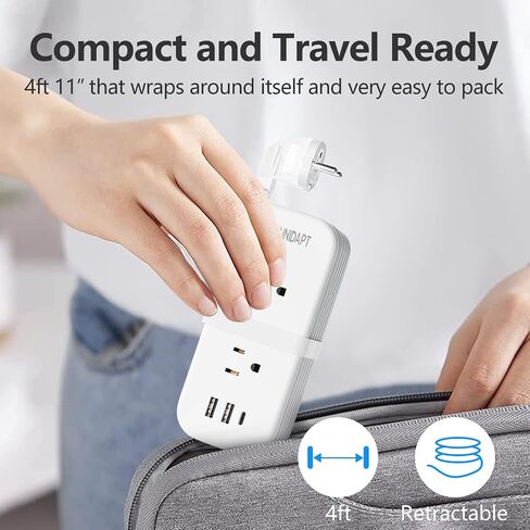 شريط طاقة مع منافذ USB، سلك تمديد Unidapt منافذ متعددة، 4 أقدام ملفوفة حول منفذين حائط 3 1 C، لا يوجد واقي من زيادة التيار، يجب أن يكون لديك رحلة بحرية للسفر في المنزل والمكتب in Kuwait