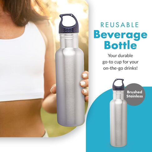 Simply Green Solutions - Stainless Steel Water Bottle for School, Workout, & Work, Reusable Water Bottles for Women & Men, Wide-Mouth Water Flask, 24oz Water Bottle w/Screw-On Lid, Brushed Stainless in Saudi Arabia