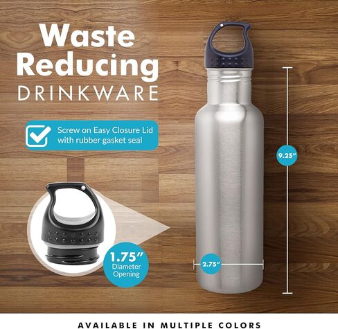 Simply Green Solutions - Stainless Steel Water Bottle for School, Workout, & Work, Reusable Water Bottles for Women & Men, Wide-Mouth Water Flask, 24oz Water Bottle w/Screw-On Lid, Brushed Stainless in Saudi Arabia